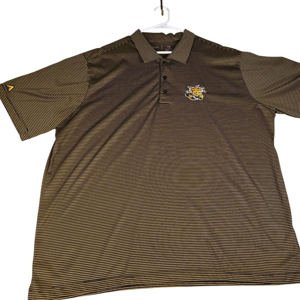 Antigua Wichita State Shockers Polo Shirt Mens XXL Black Gold Striped WuShock